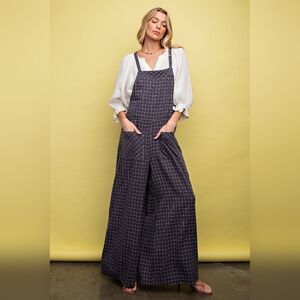 P4-1118*Boutique* Easel CHECKBOARD PRINT SOFT WASHED TWILL JUMPSUIT